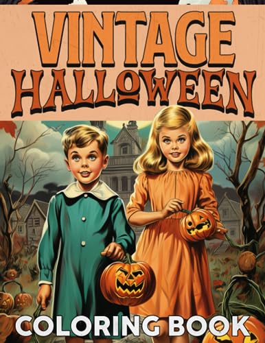 Vintage halloween coloring book peaceful nostalgic memories coloring pages with classic kids in spooky halloween illustration for teens adults stress relief and relaxation by arianna harvey