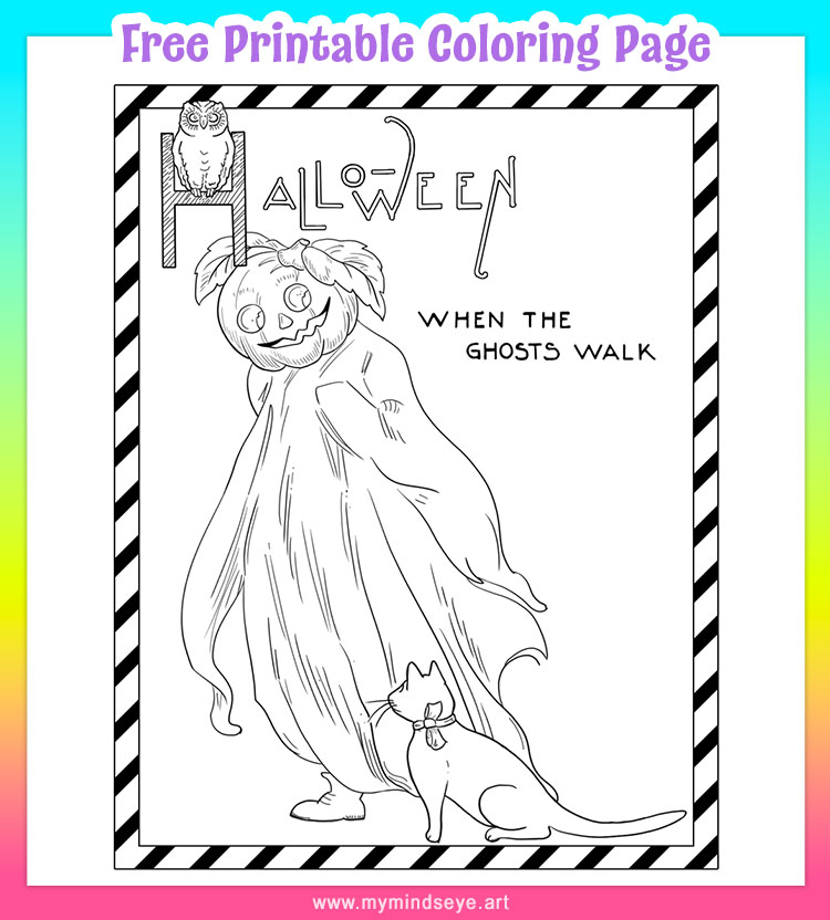 Vintage halloween coloring page c