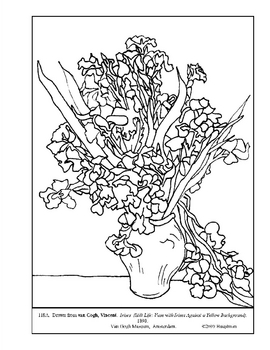 Van gogh still life irises coloring page and lesson plan ideas