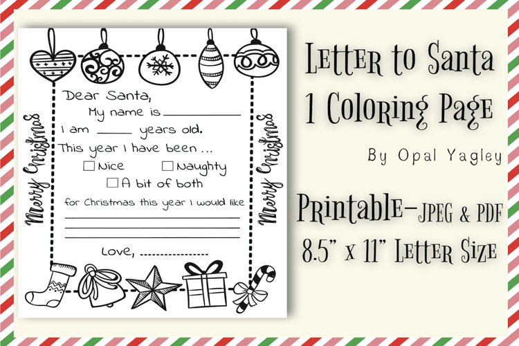 Letter to santa printable coloring page single page