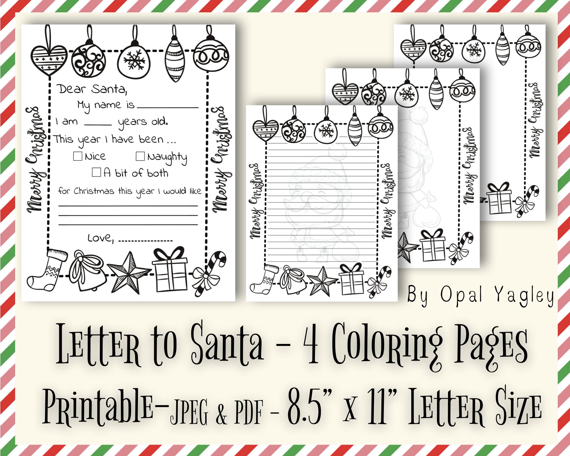 Letter to santa coloring pages designs in a set