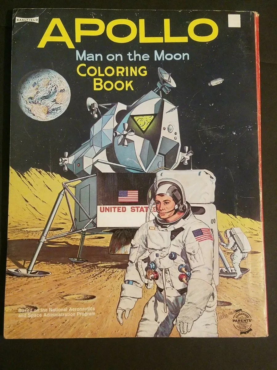 Vintage apollo man on the moon coloring book