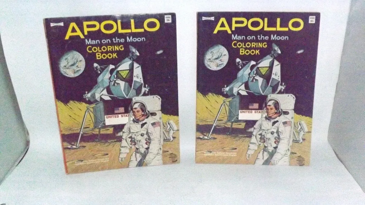 Vintage apollo man on the moon coloring books