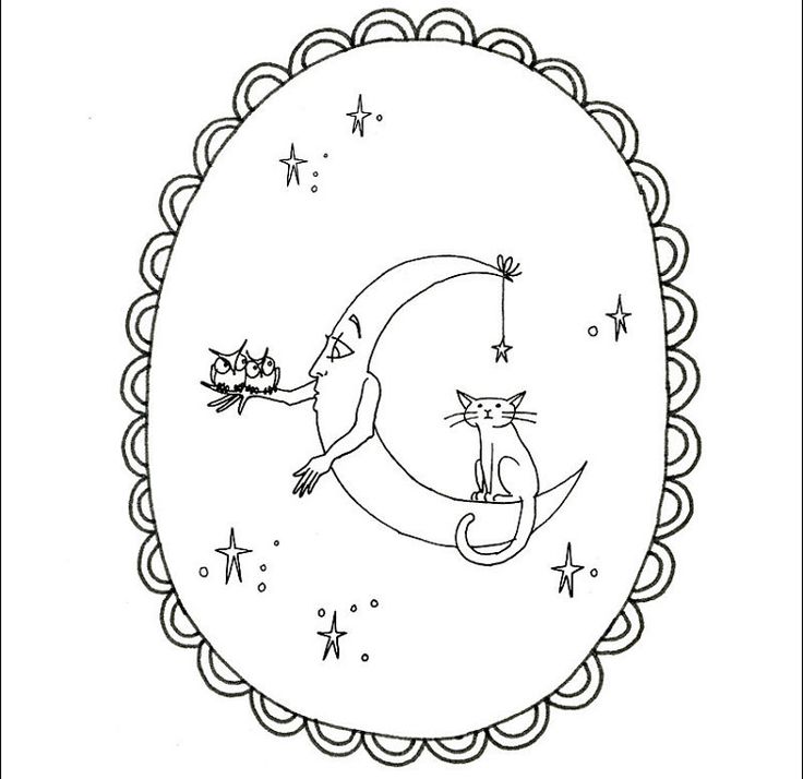 Halloween embroidery pattern printables moon man with cat and