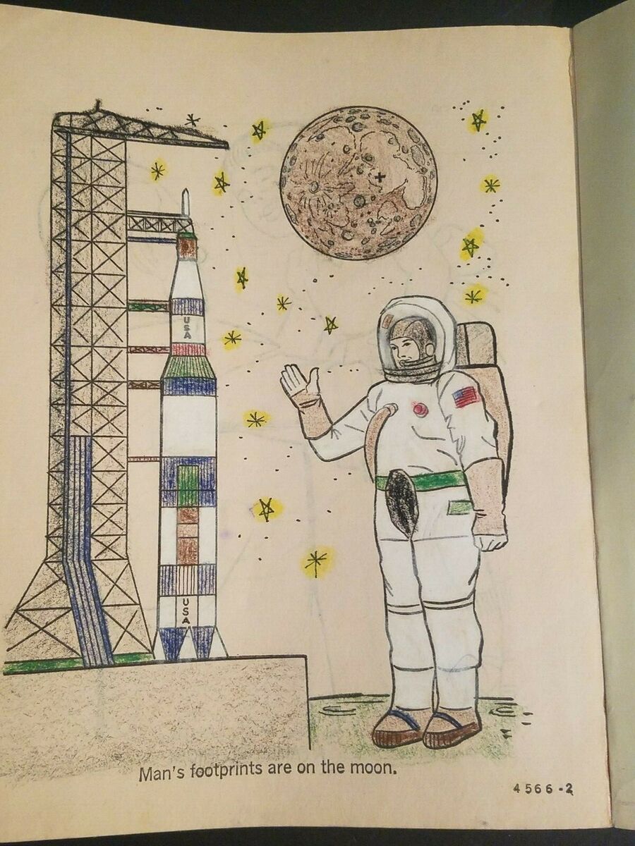 Vintage apollo man on the moon coloring book