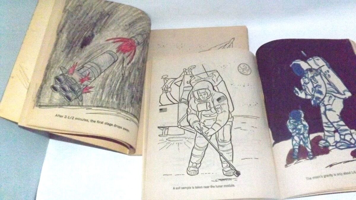 Vintage apollo man on the moon coloring books