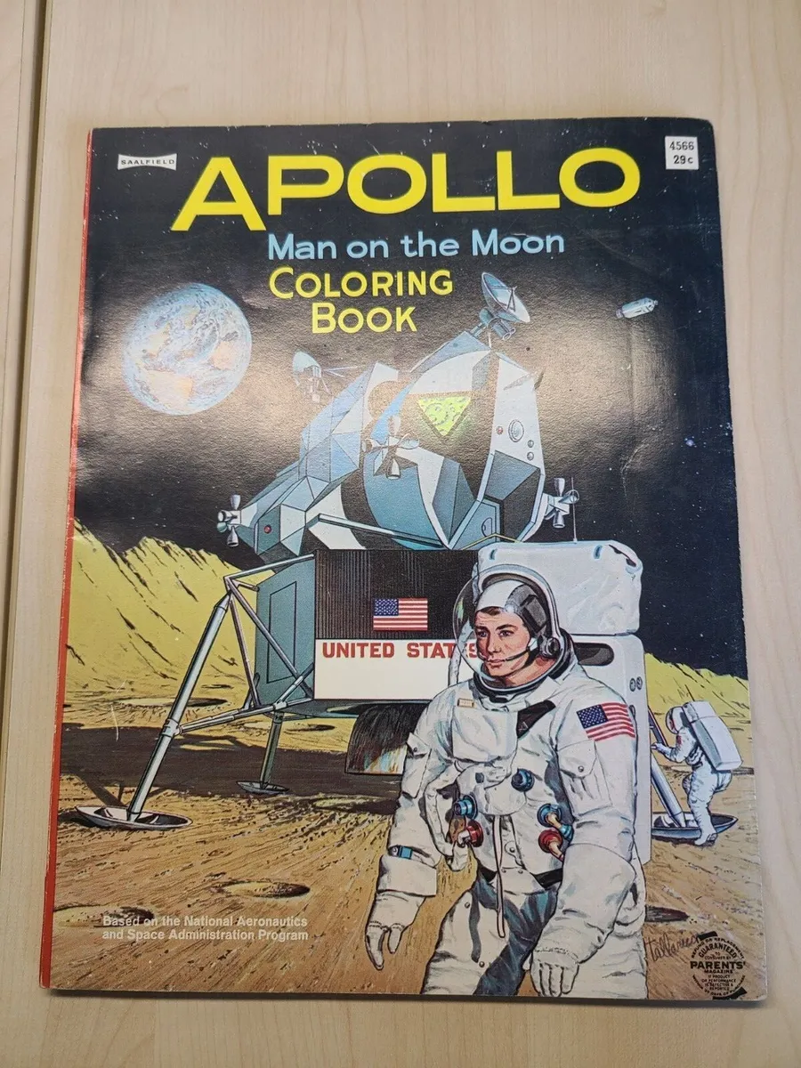 Vintage apollo man on the moon coloring book