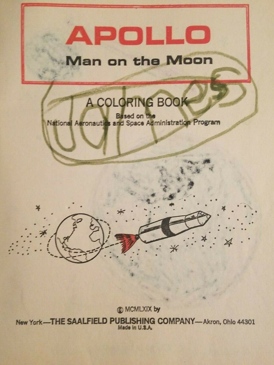 Vintage apollo man on the moon coloring book