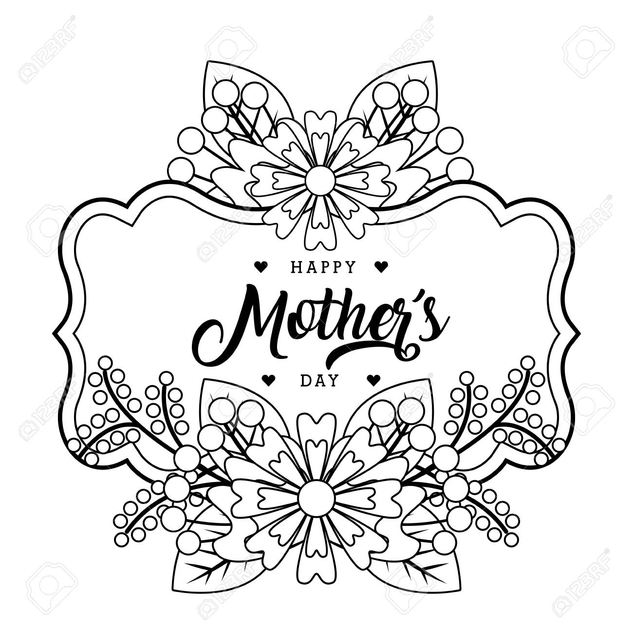 Happy mothers day card vintage decoration flowers outline vector illustration royalty free svg cliparts vectors and stock illustration image