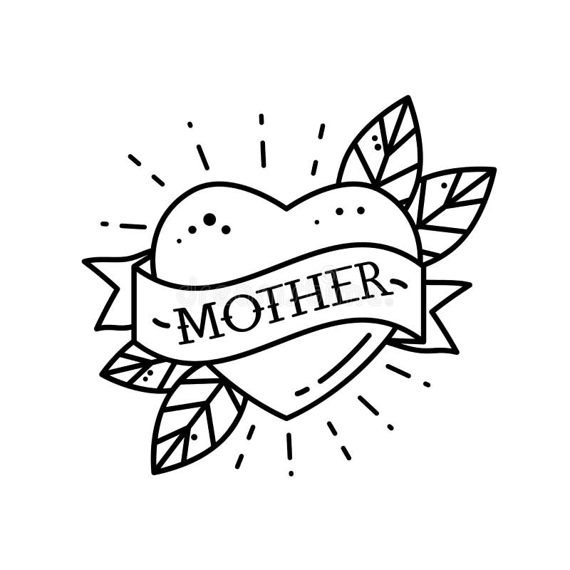 Heart with ribbon and inscription mom greeting retro greeting card element for mothers day vintage tattoo stock illustration