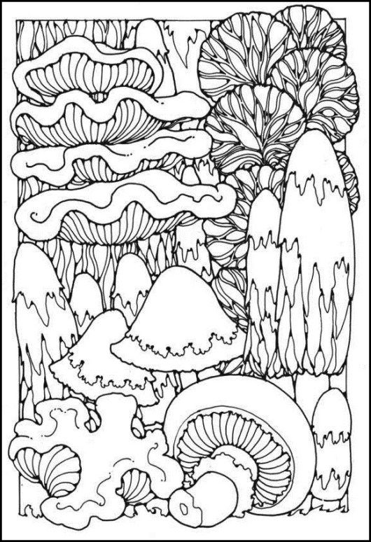 Doodle mushrooms coloring difficult page adult coloring pages coloring books coloring pages