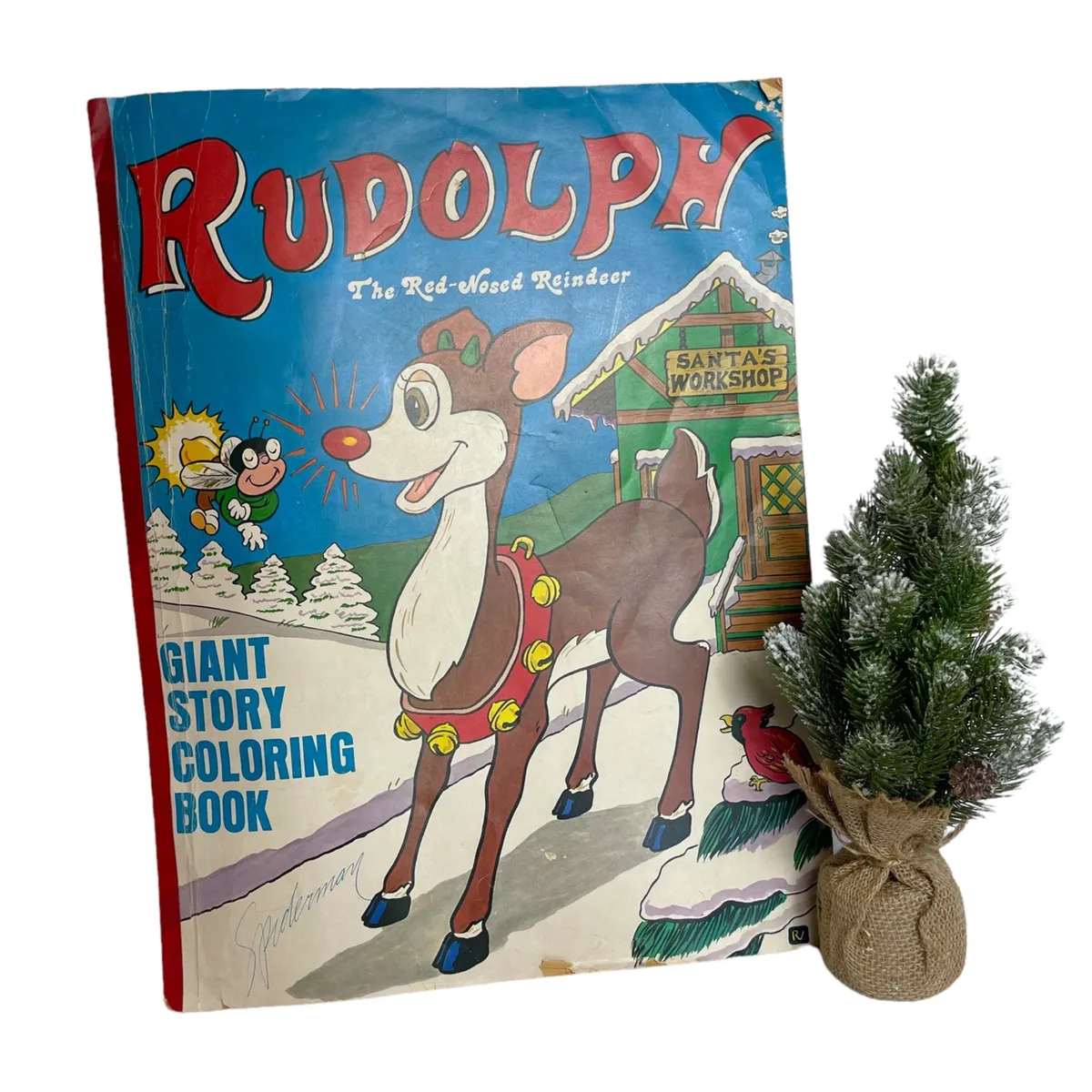 Vintage s christmas decor rudolph reindeer retro large ephemera coloring book