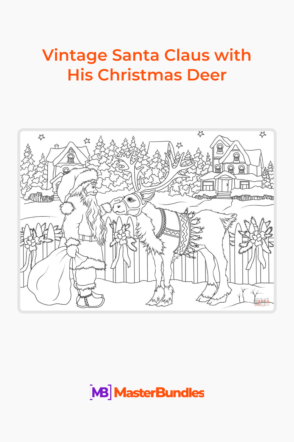 Free coloring page vintage santa claus with his christmas deer â