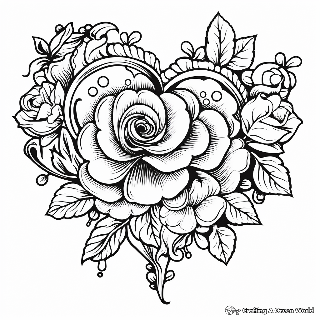 Rose heart coloring pages