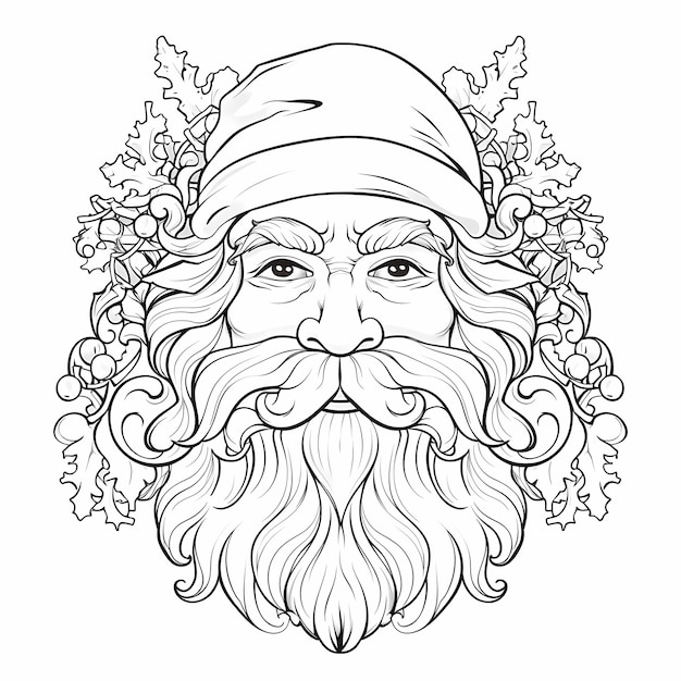 Premium ai image oldfashioned santa coloring page featuring a vintageinspired face