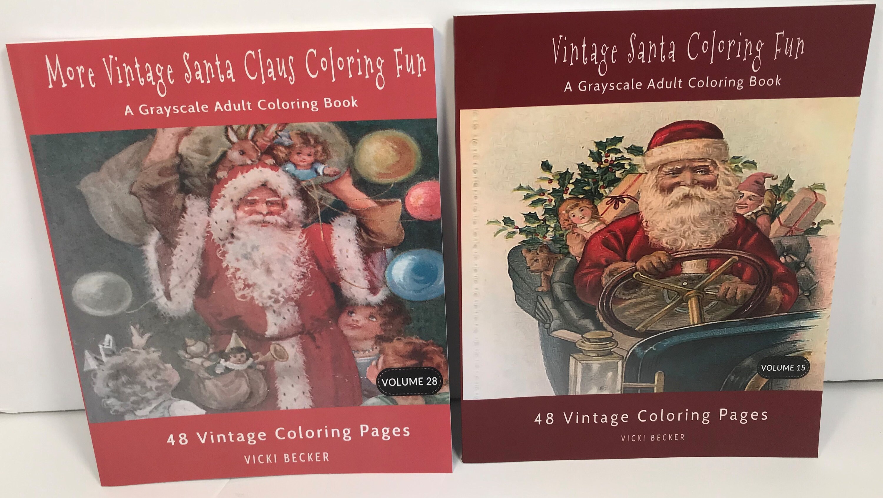 Vintage santa coloring fun set of adult grayscale coloring