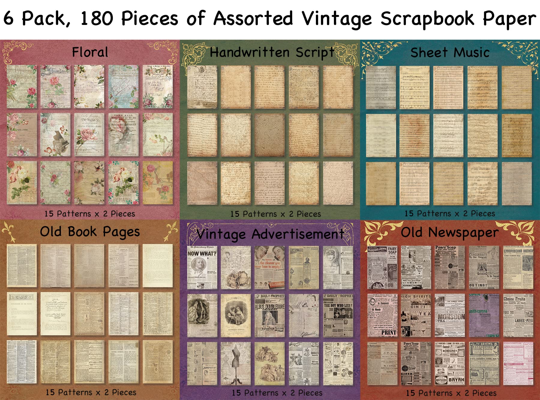 Sheets of scrapbook paper vintage journaling scrapbooking supplies craft kits for bullet journals junk journal planners aesthetic room decor wall art collage album cottagecore picture frames arts crafts