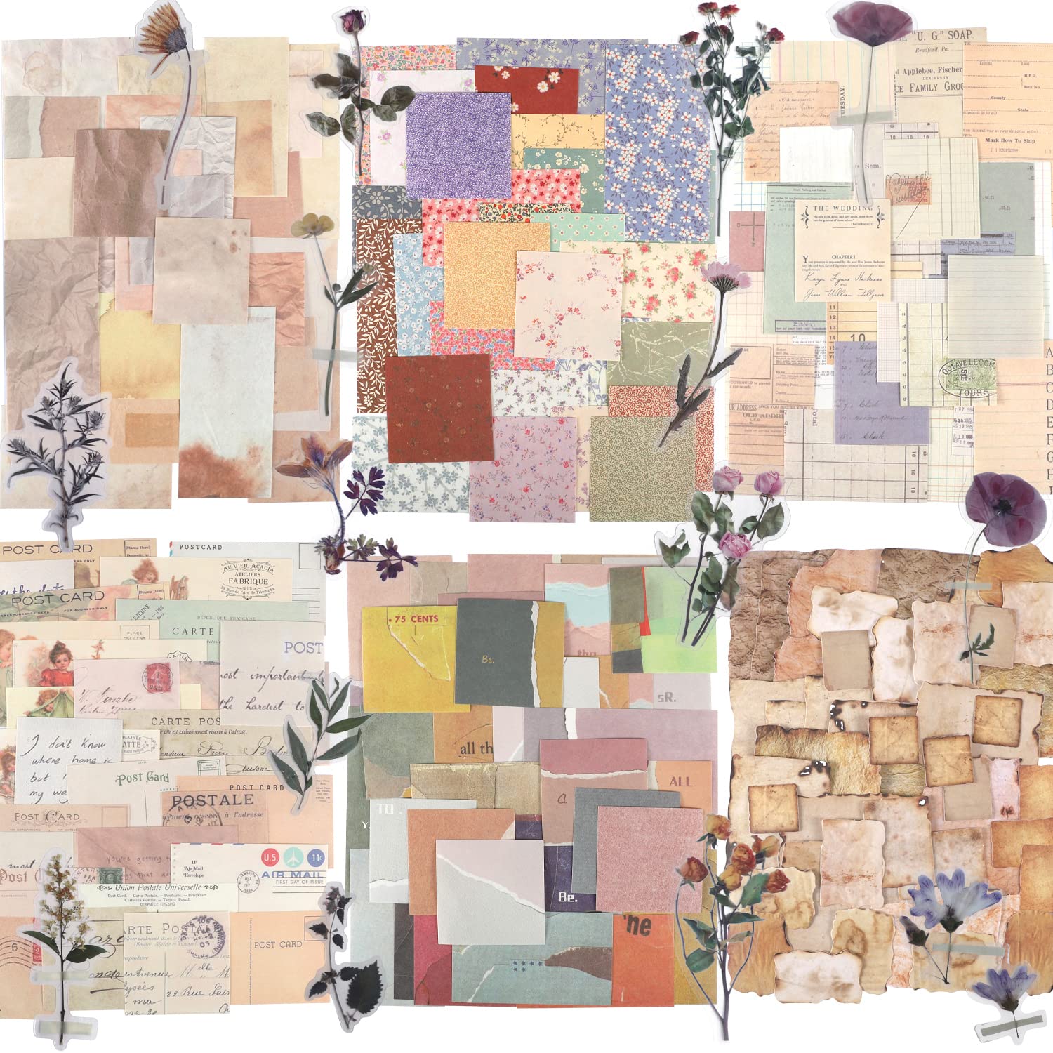 Pcs vintage scrapbook paper journaling scrapbooking supplies kit aesthetic decorative craft paper include sheet flowers stickers for planner bullet journaling junk journal retro crafts