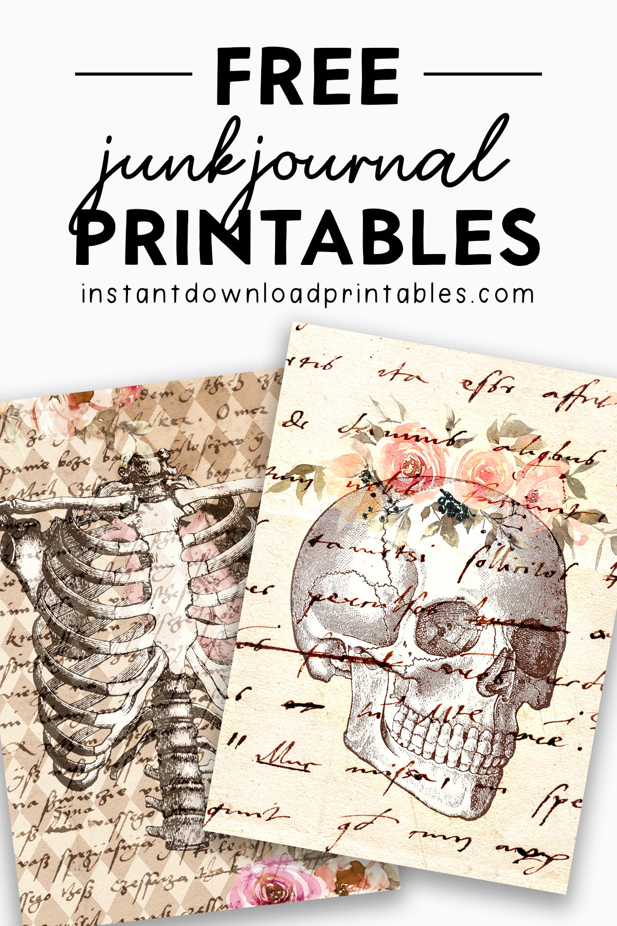 Free vintage skeleton art journal scrapbook digital