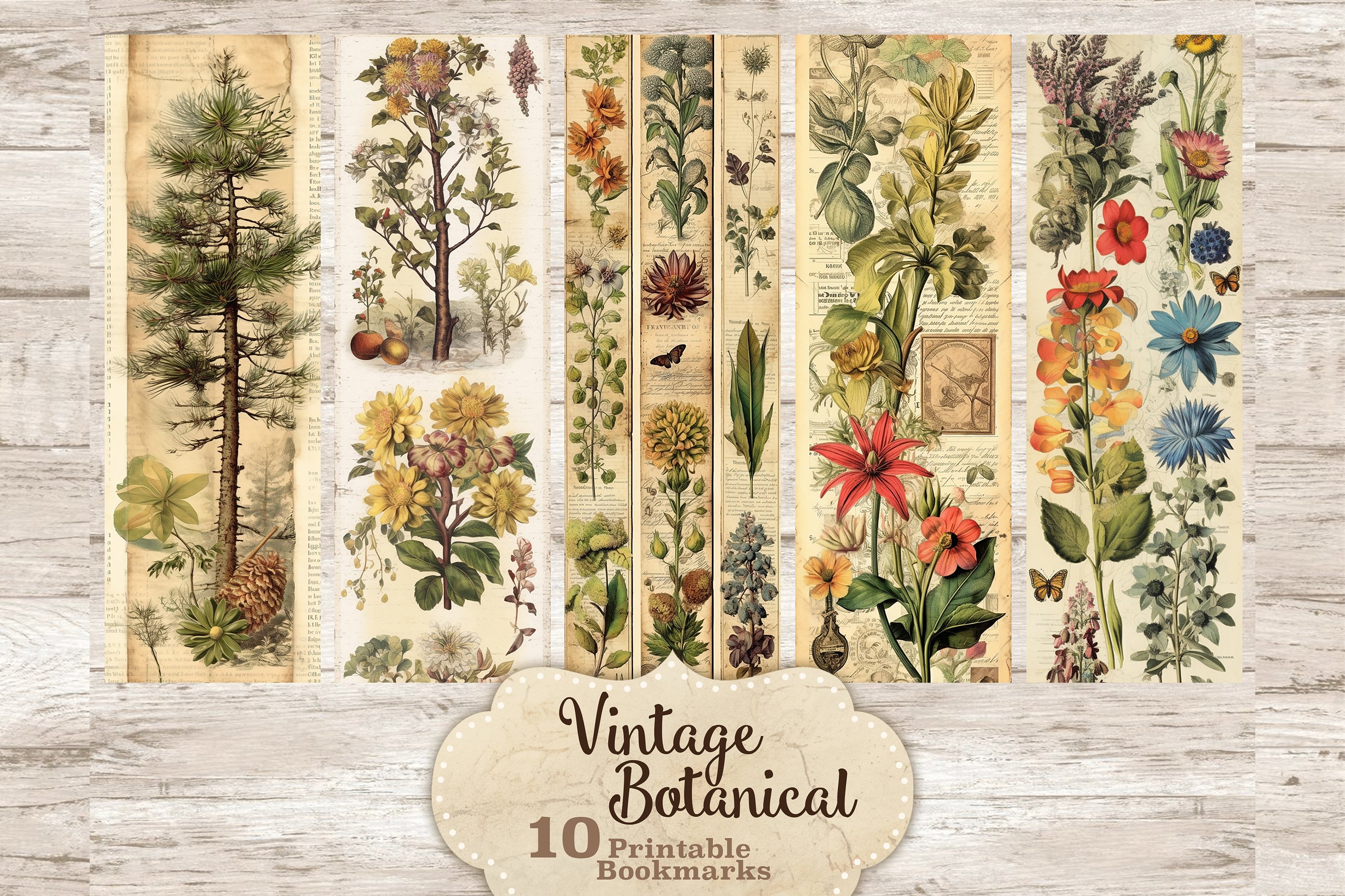 Vintage botanical printable bookmarks plants scrapbook