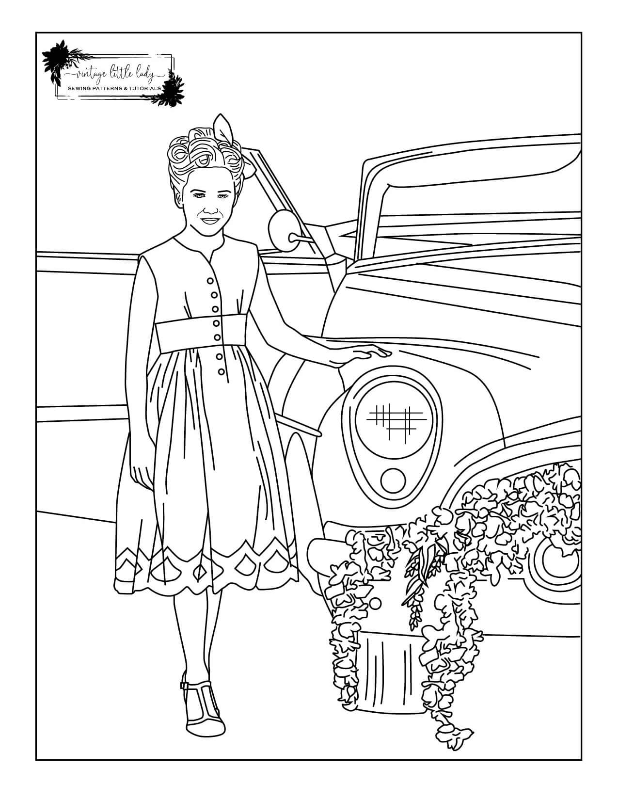 Opal free coloring page vintage little lady