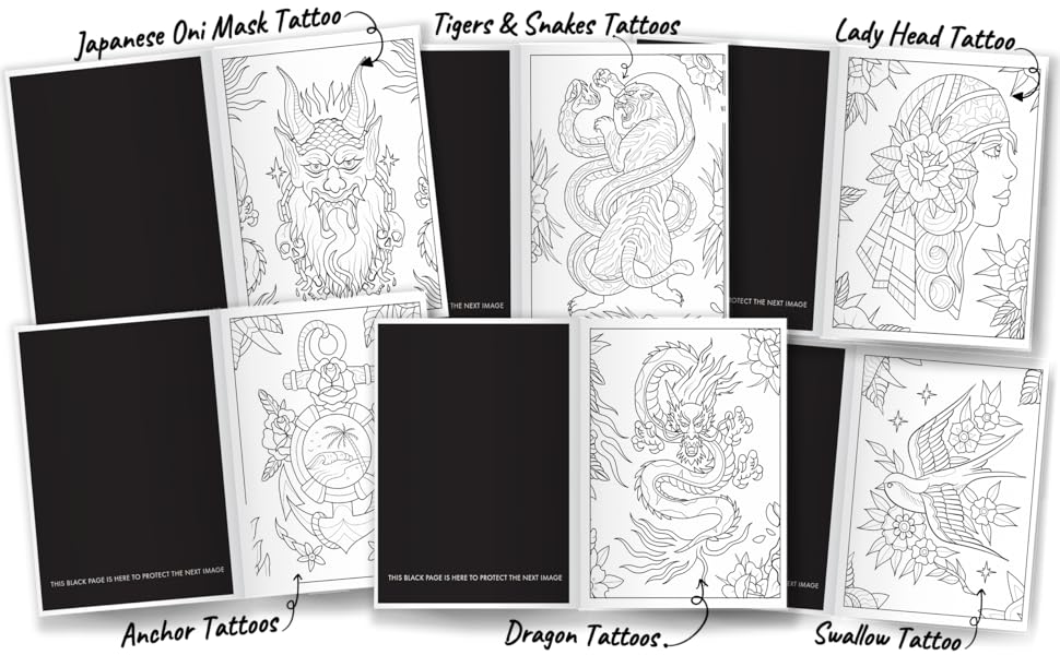 Vintage tattoo flash coloring book stress