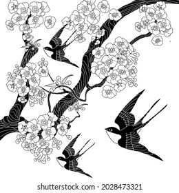 Art therapy coloring page swallow birds stock vector royalty free