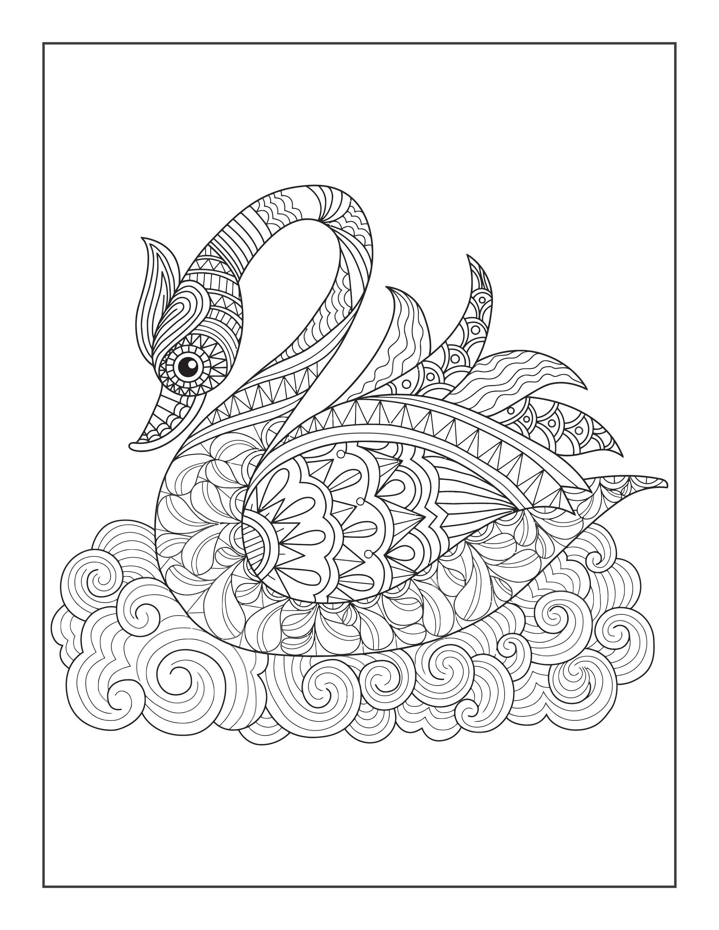 Printable swan coloring pages for children and adults instant download