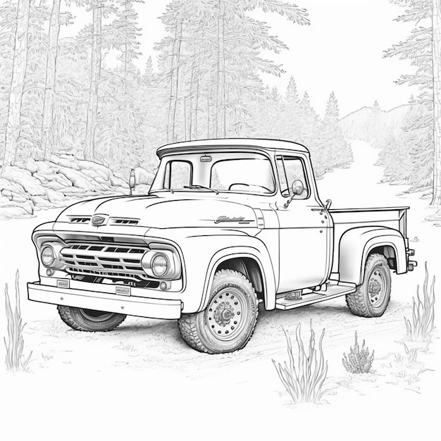 Premium photo vintage car coloring page black and white for coloring book