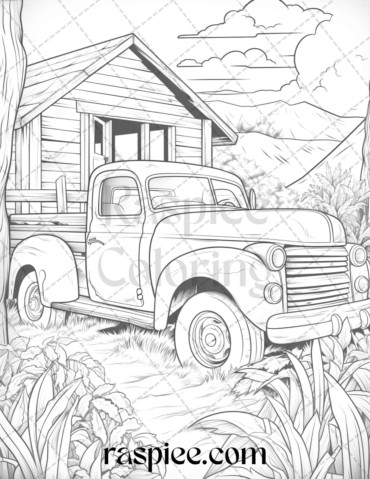 Farmstead serenity grayscale coloring pages printable for adults p â coloring