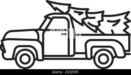 Freshly picked christmas tree on bed of vintage pickup truck vector illustration for look for an evergreen day on december stock vector image art