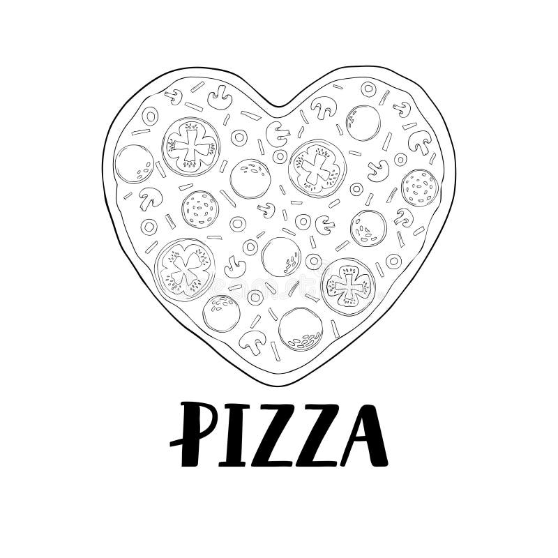 Valentine s day menu design hand drawn pizza illustration vector sketch vintage template stock vector