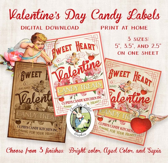 Cupid valentine candy label vintage style printable valentine tag digital valentines day clipart valentine image transfer treat label