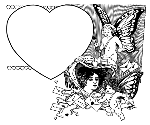 Vintage valentines day heart frame coloring page free printable coloring pages