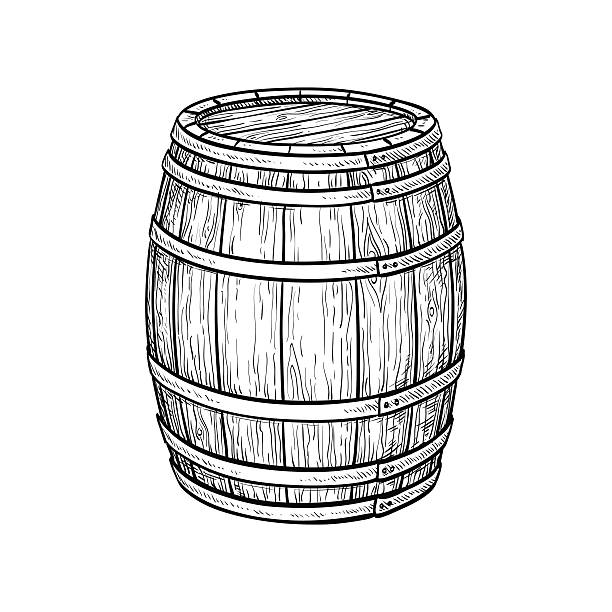 Old wooden barrels drawings stock illustrations royalty