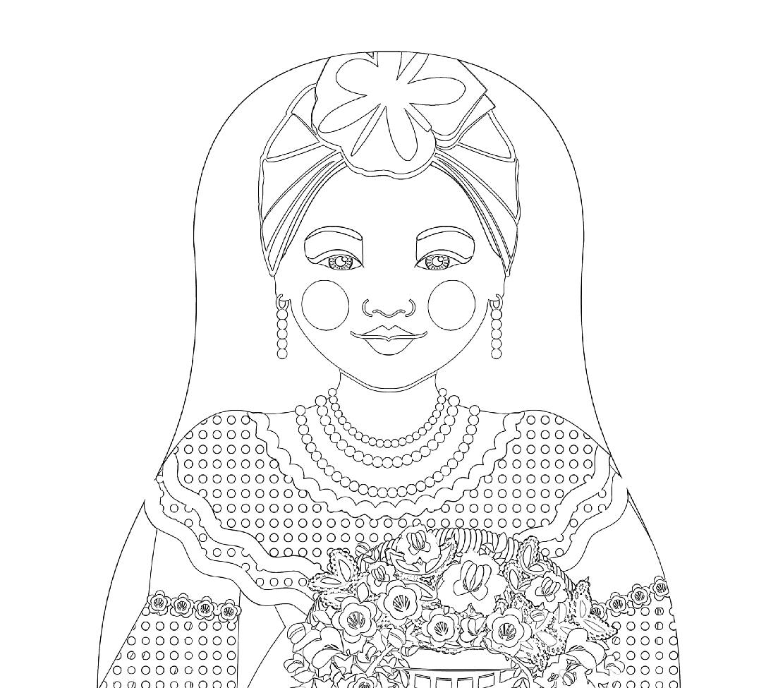 Violet cuban coloring sheet printable file traditional folk dress matryoshka doll