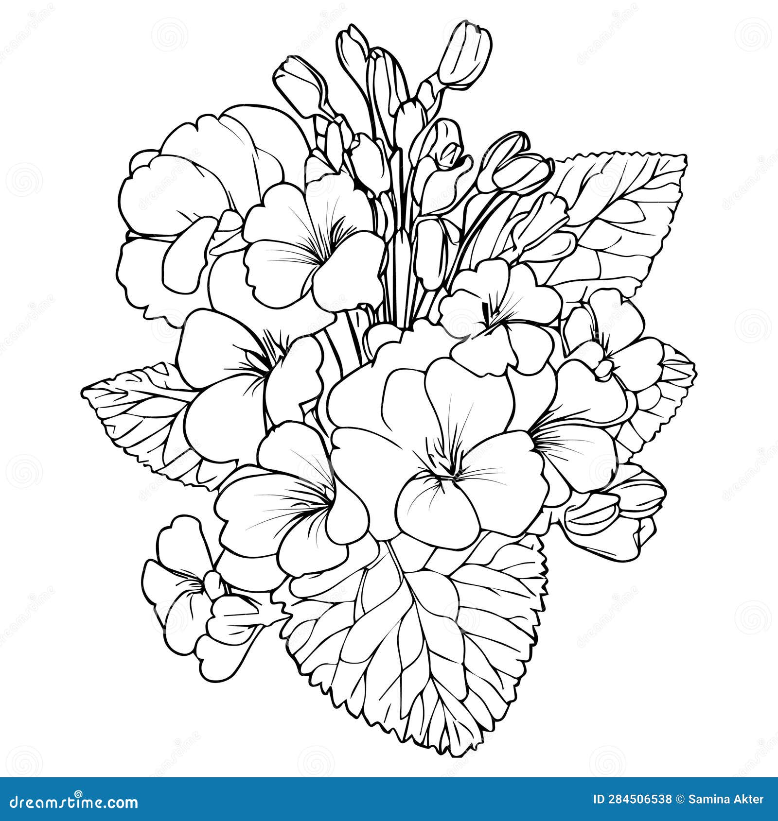 Simple primrose birth flower coloring pages coloring pages for adults hand drawing primula flower sketch art stock vector