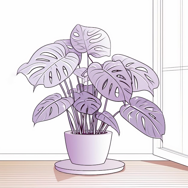 Premium ai image violet coloring page swiss cheese plant in light purple style