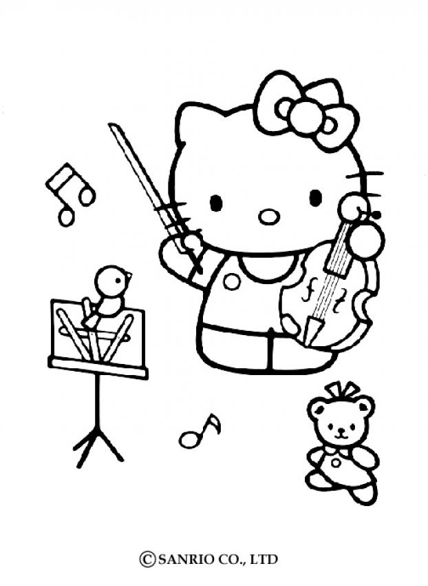 Hello kitty playing the violin coloring pages