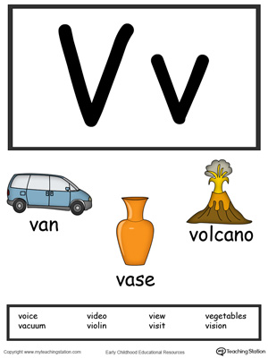 Free letter v alphabet flash cards for preschoolers