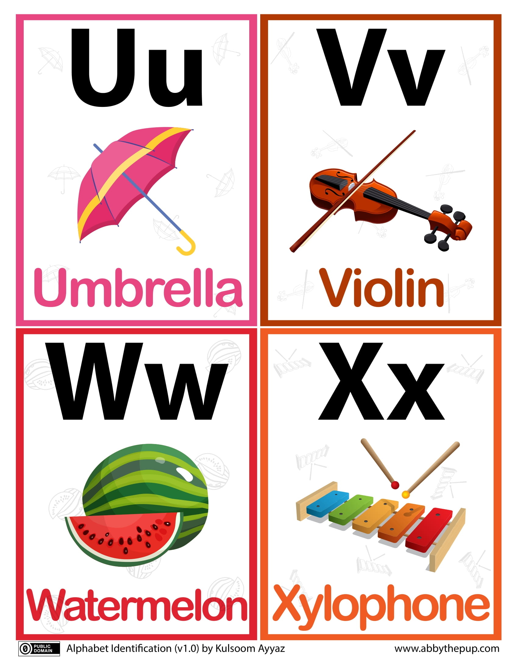 U v w x alphabet flashcards free printable papercraft templates