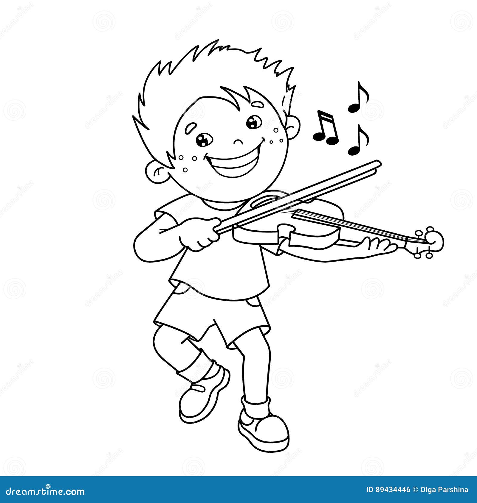 Coloring page outline of cartoon boy playing the violin stock vector