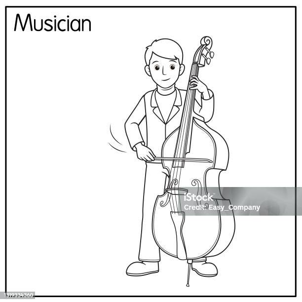 Vector illustration of musician isolated on white background jobs and occupations concept cartoon characters education and school kids coloring page printable activity worksheet flashcard stock illustration