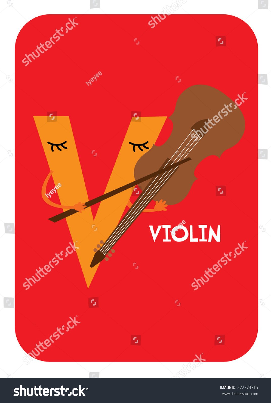 V violin alphabet flashcards template baby stock vector royalty free