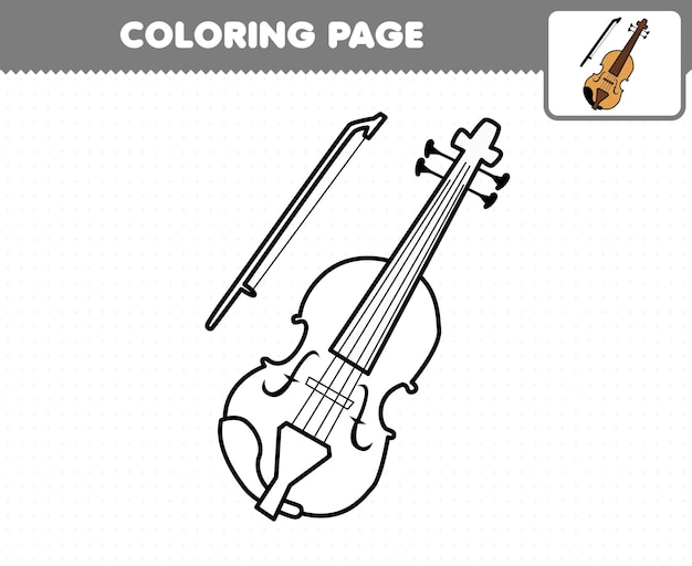 Premium vector education game for children coloring page cartoon music instrument violin printable worksheet