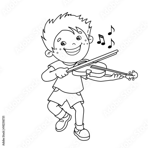 Coloring page outline of cartoon boy playing the violin musical instruments coloring book for kids vector