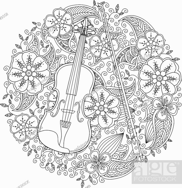 Coloring page with ornamental violin in circle shape on white background stock vector vector and low budget royalty free image pic esy