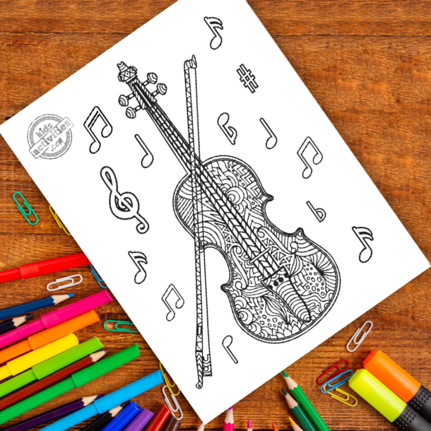 Zentangle violin coloring page kids activities blog