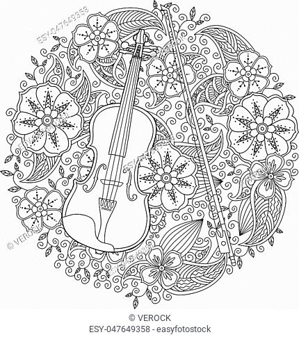 Coloring page with ornamental violin in circle shape on white background stock vector vector and low budget royalty free image pic esy