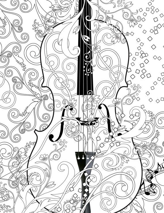 Printable coloring posters adult coloring page set of violin art coloring posters line art instant download by juleez